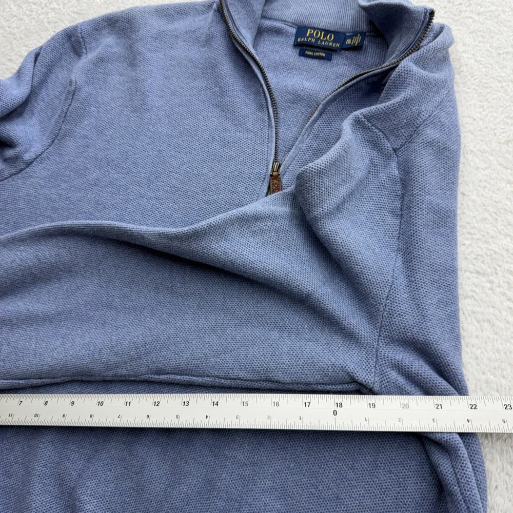 Polo‎ Ralph Lauren Mens XXL Light Blue Pima Cotton Quarter Zip Sweater Pullover